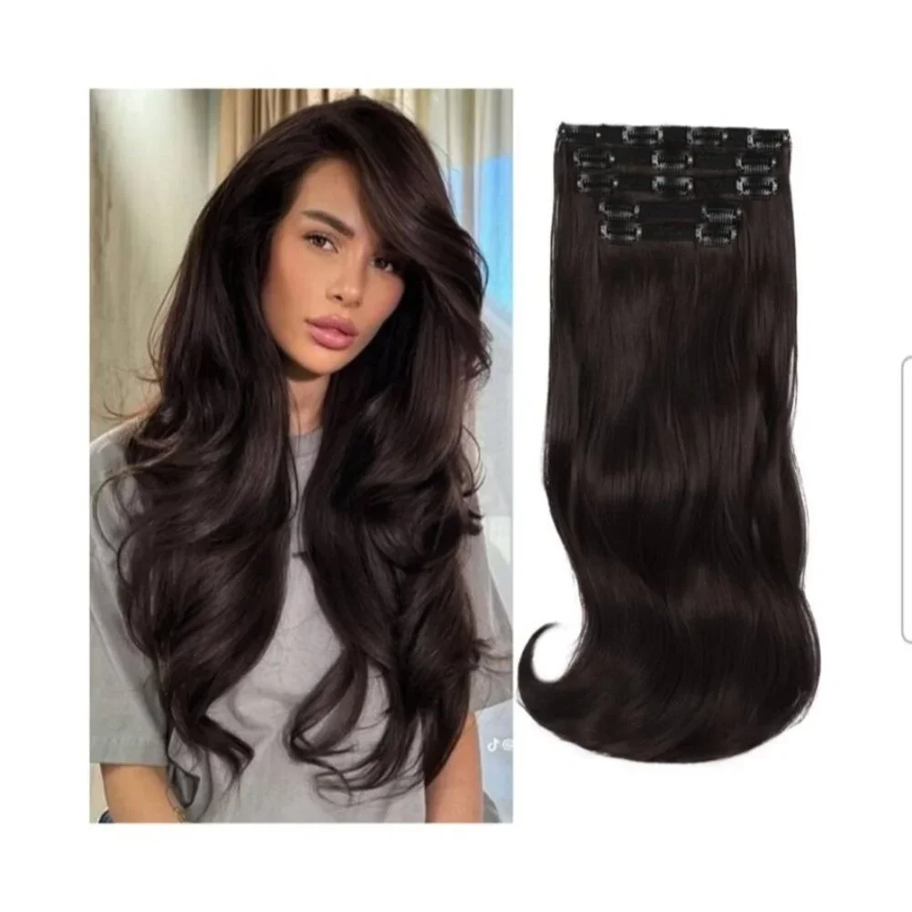 Vigorous Womens 7 Pcs Long Wavy Clip-In Hair Extensions Dark Brown 20 Inch D279